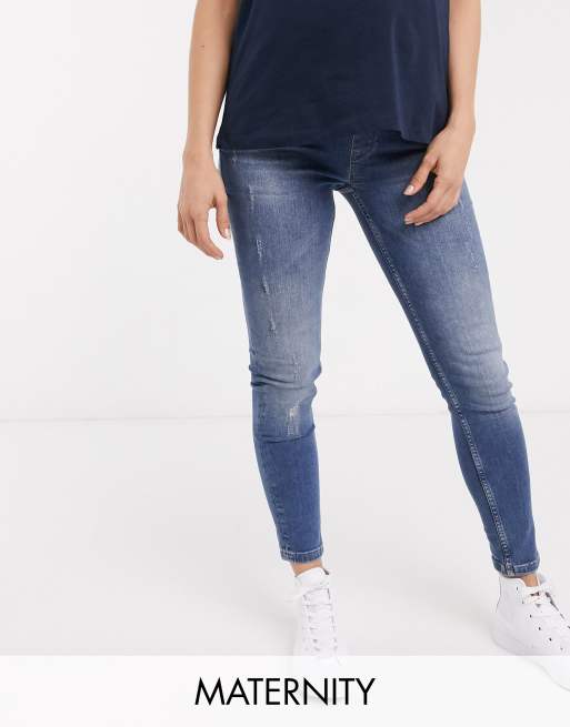 GeBe Maternity - Jean skinny à délavage clair avec bande recouvrant le ventre - Bleu
