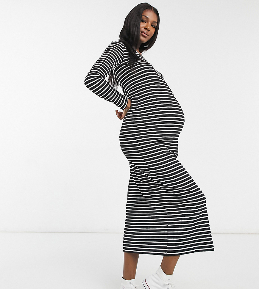 Gebe Maternity long sleeve maxi dress in black stripe