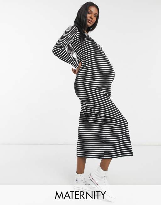 Striped maternity shop maxi dress