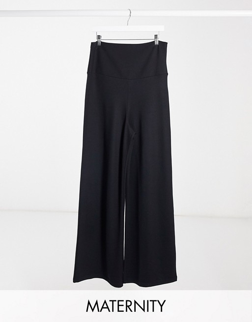 GeBe Maternity over-the-bump wide leg trousers in black