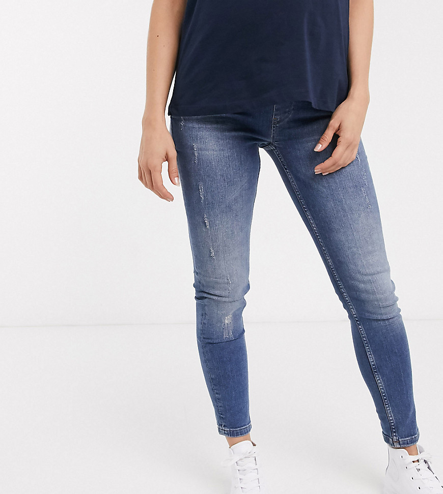GeBe Maternity - Skinny-jeans med taljekant over maven i light wash blå