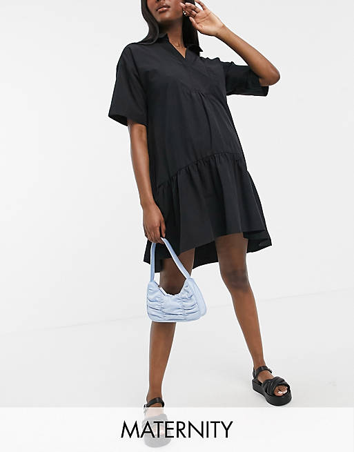GeBe Maternity smock shirt midi dress in black