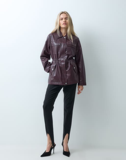 gebundene Jacke aus Kunstleder in Dunkelbraun, 3 von 4