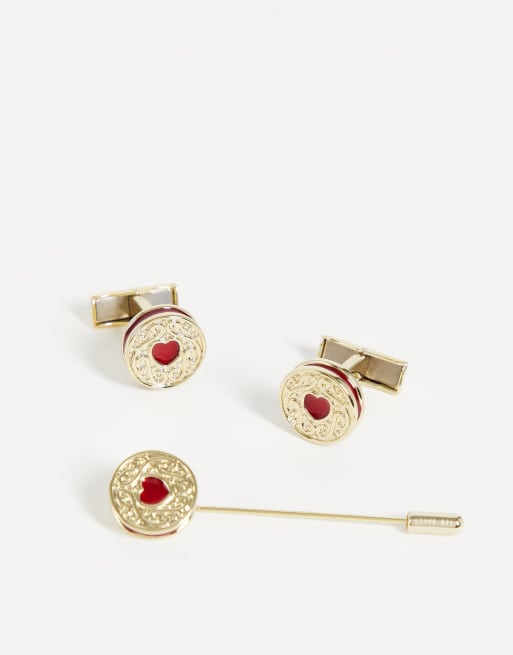 Gemelos y alfiler dorados con diseño de galletas de Ted Baker