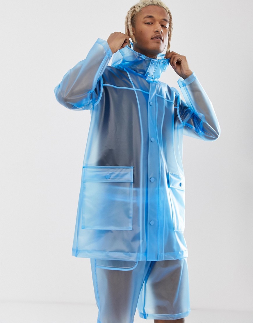 Gennemsigtig frakke med hætte, del af sæt fra ASOS DESIGN-Blå