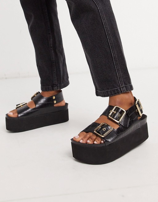 Genuins Felina footbed sandals in black croc