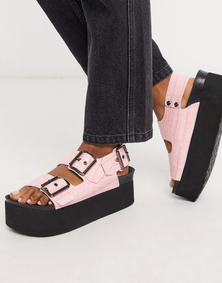 Genuins - Felina - Lyserøde sandaler med sål og krokodillemønster-Pink