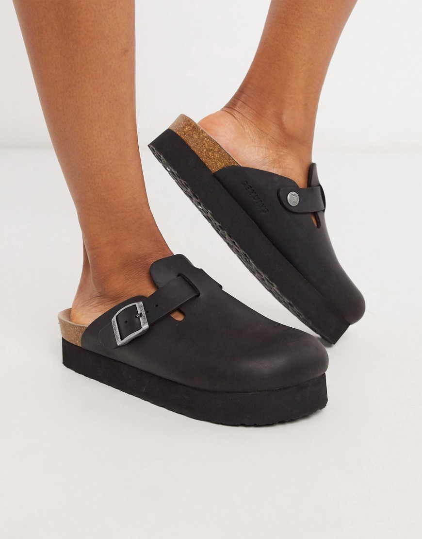 Genuins – Riva – Svarta flatform-sandaler i läder