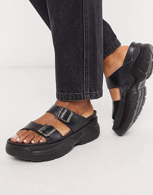 Genuins Tika chunky sandals in black leather | ASOS