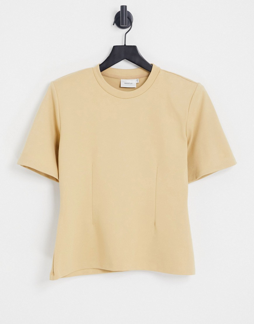 gestuz - anka - brun t-shirt med markerad midja-brun/a