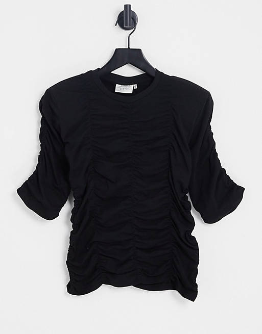Gestuz - Ariani - Jersey T-shirt met rimpeleffect in zwart