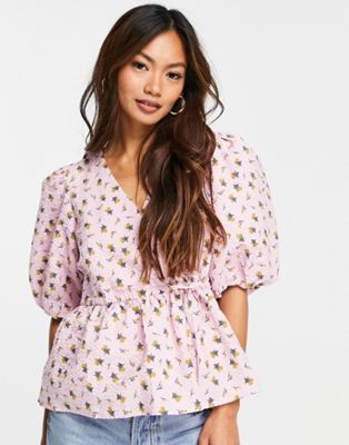Gestuz Avery printed wrap blouse in lilac