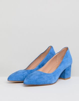 blue suede block heel shoes