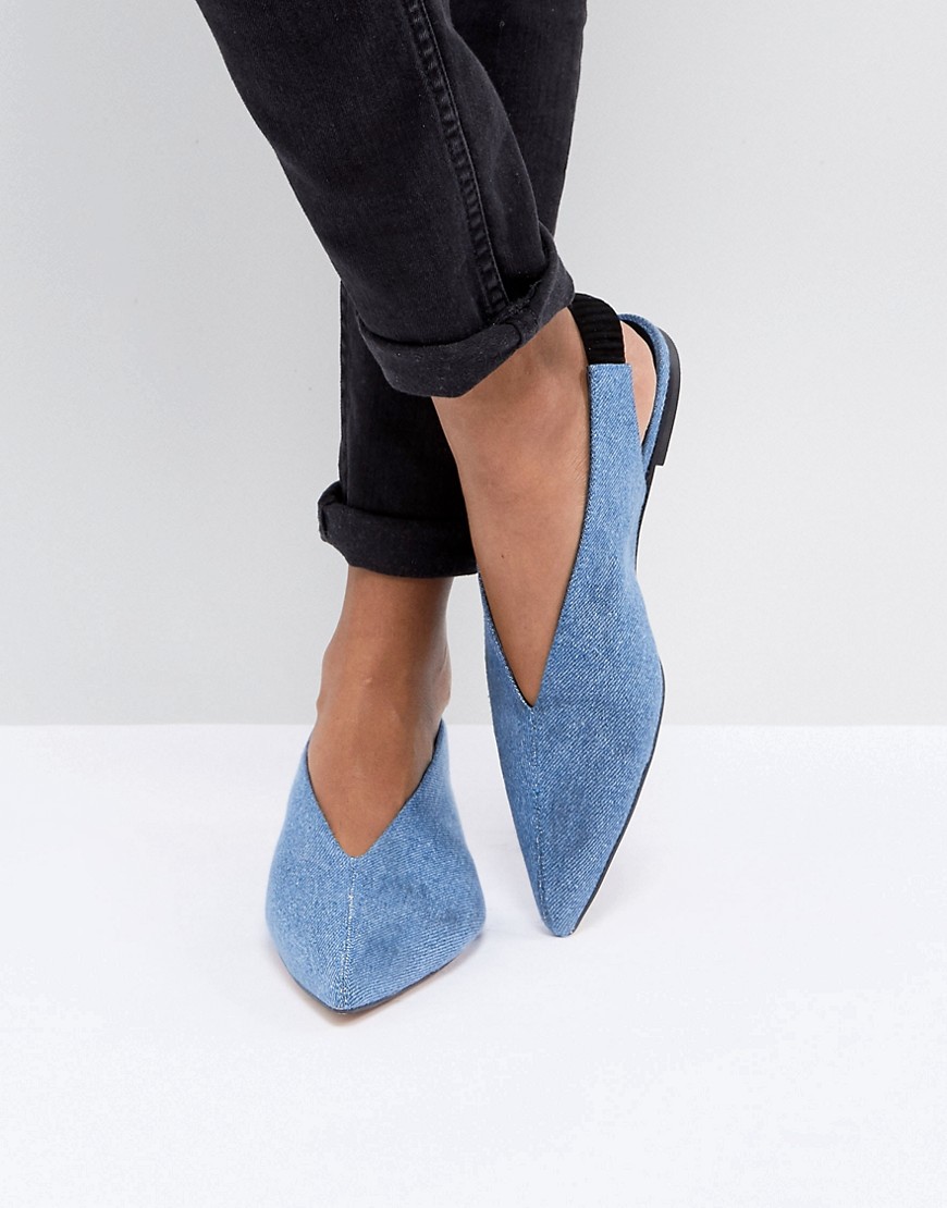 Gestuz - Flade slingback-sko i denim-Blå