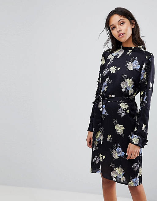 Gestuz Flower Printed Dress With Frill Neck