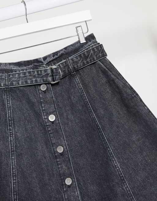 Gestuz Grauer Midi Jeansrock Mit Gurtel Asos