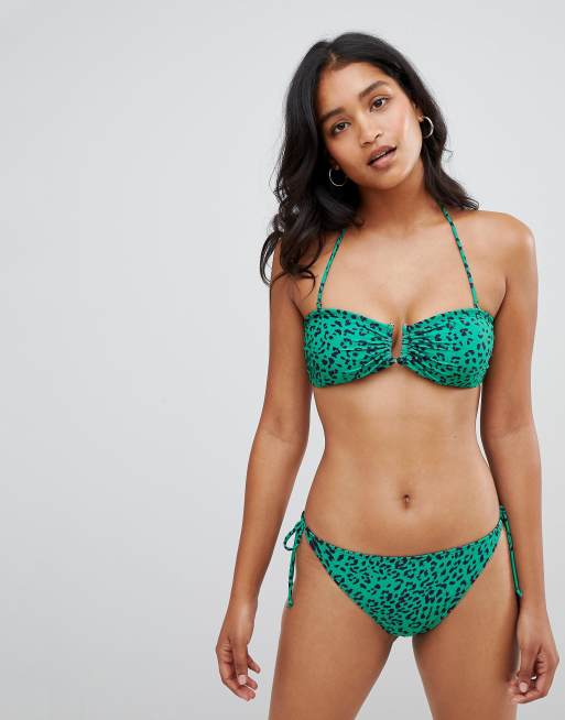 Gestuz green leopard tie bikini bottoms ASOS