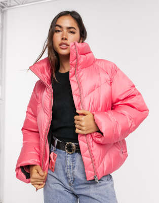 Gestuz Joylee chevron padded jacket in pink | ASOS