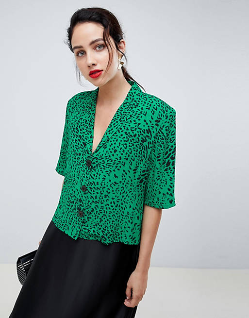 Gestuz leopard print shirt with shoulder pads