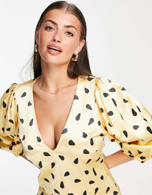 Gestuz Lutille volume sleeve printed dress in yellow ASOS