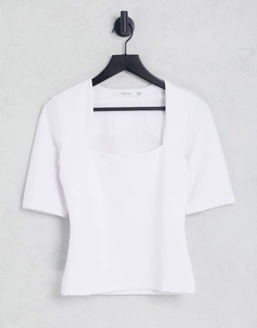 Gestuz Malba - Hvid T-shirt i jersey med firkantet hals