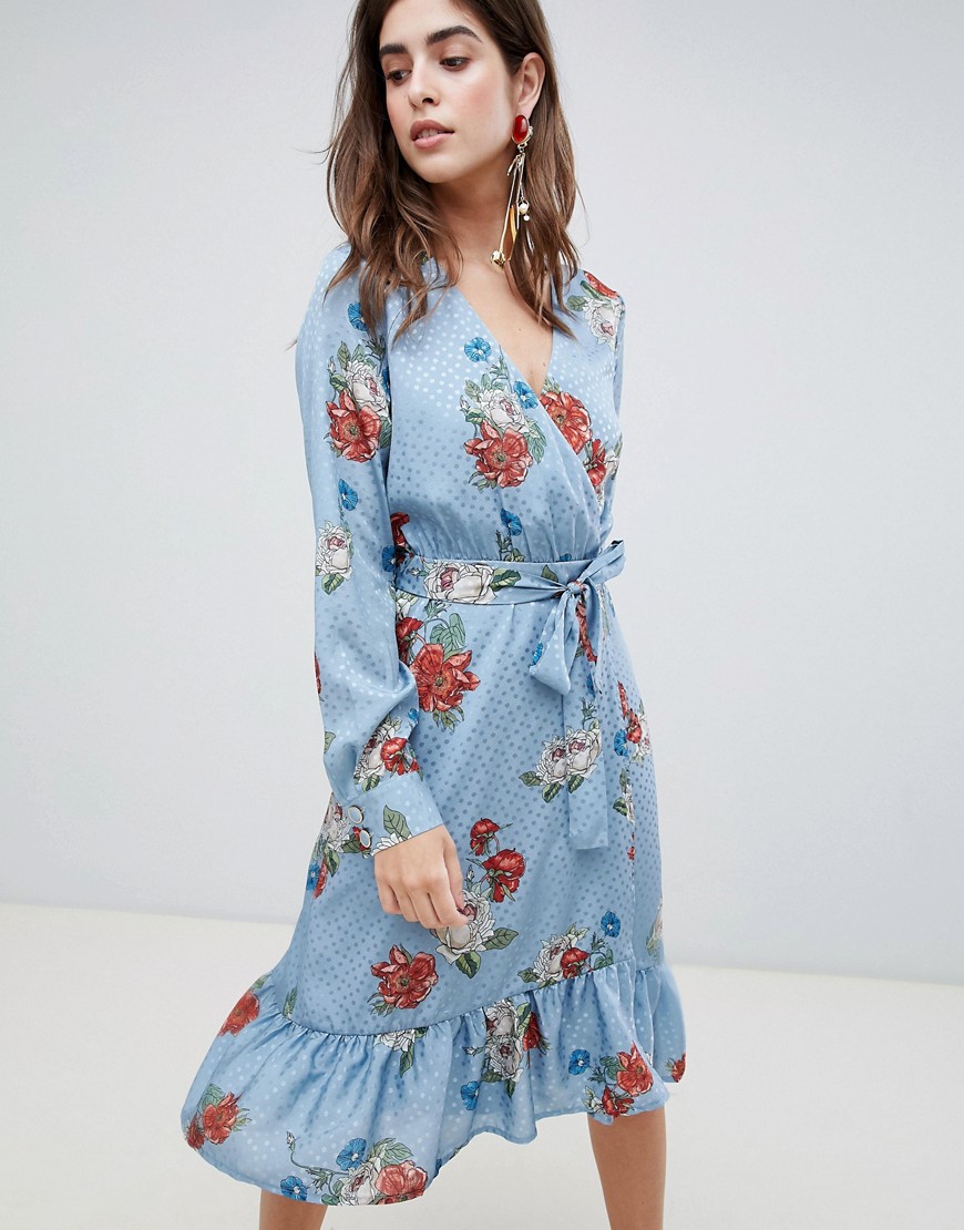 Gestuz - Natacha - blomstret kjole med slå-om-Blå