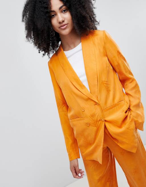 Gestuz Orange Blazer With Feather | ASOS