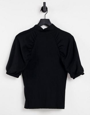 Gestuz Rifa ruched sleeve high neck top in black