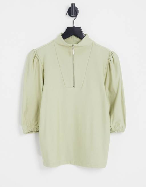 Gestuz - Rifa - Top a maniche corte verde con zip