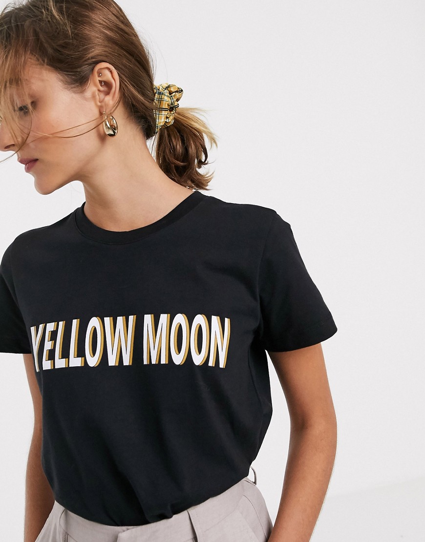 Gestuz - T-shirt met tekst: yellow moon-Zwart