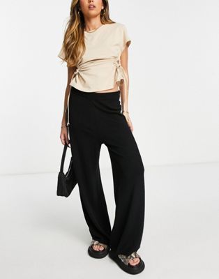 Gestuz Thelma wide leg knitted joggers in black