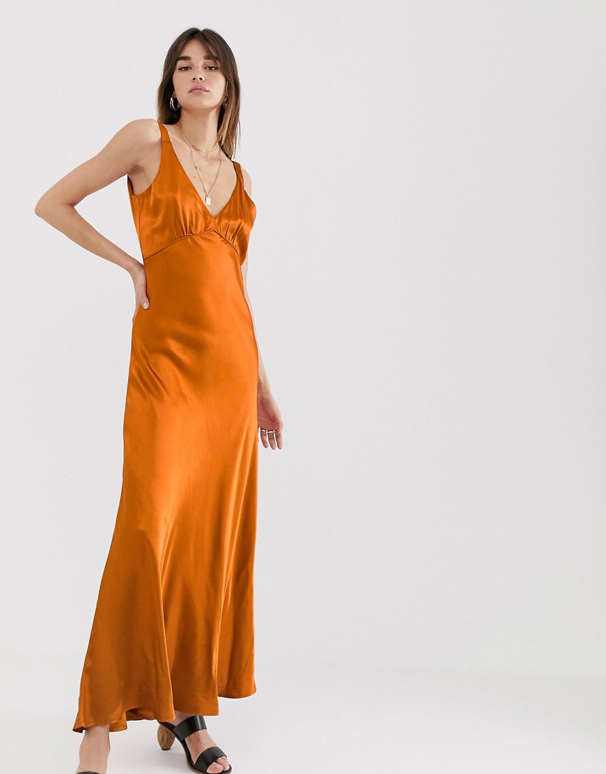 Gestuz - Tilja - Lange satijnen jurk-Oranje