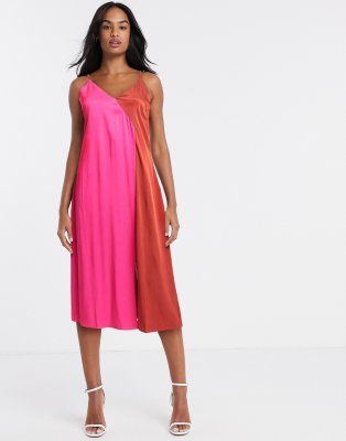 red satin slip dress