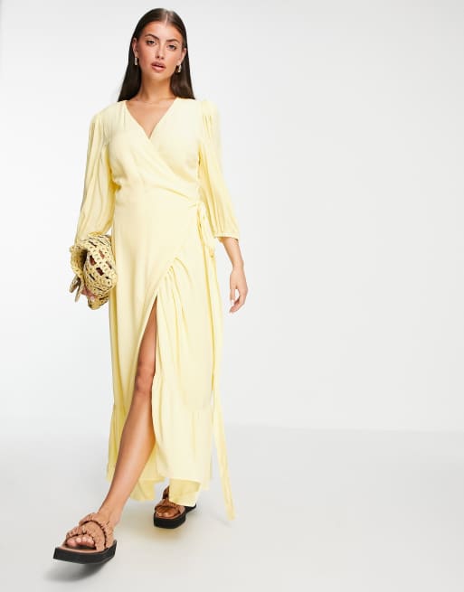 Gestuz Uriel printed midi wrap dress in yellow