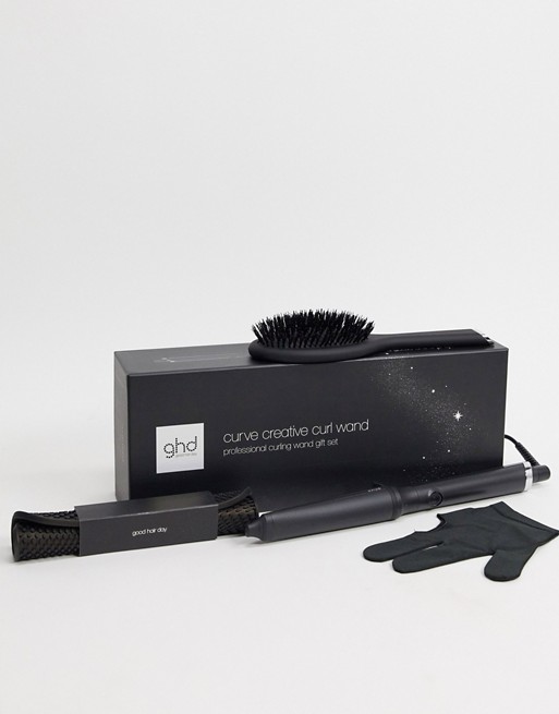 ghd curve creative curl wand gift set with oval dressing brush and heat resistant bag UK Plug (worth over £150)