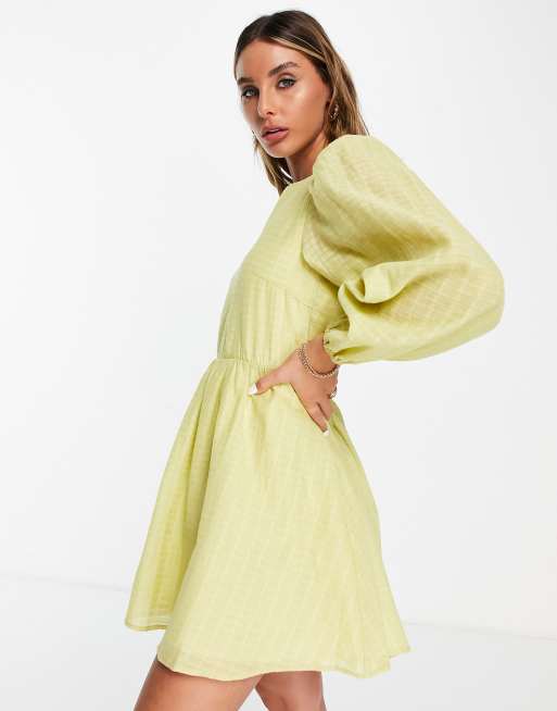 Ghospell a-line mini dress with puff sleeve in bright yellow