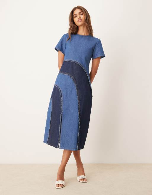  Ghospell - Alba - Denim midi jurk in donkerblauw