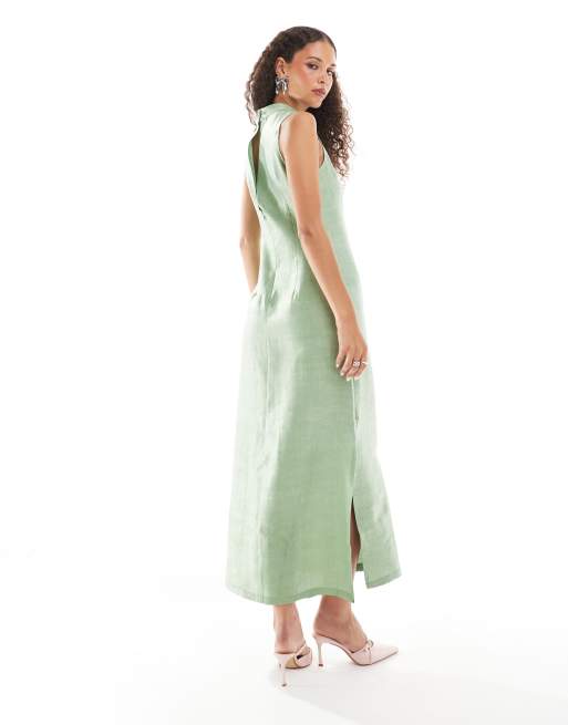 Ghospell Arya column midi dress in light green metallic | ASOS