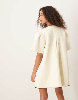 Ghospell asymmetric contrast bow mini dress in pearl ivory