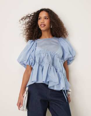 asymmetric drawstring top in blue