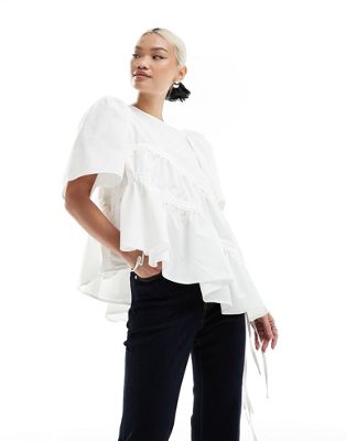 asymmetric ruched top in white
