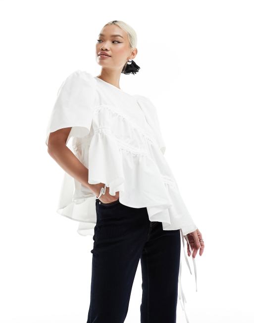 Ghospell asymmetric ruched top in white | ASOS