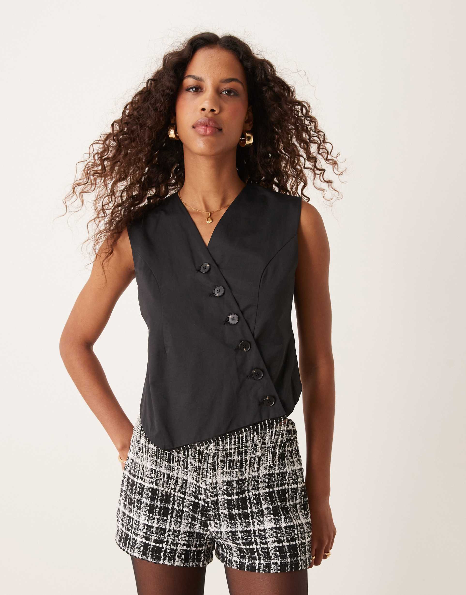 ghospell asymmetric tailored wrap top in black