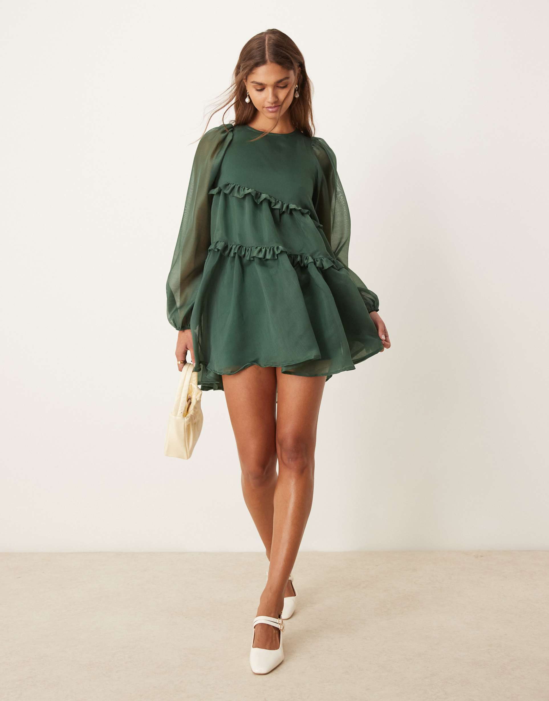 ghospell ayesha organza mini dress in emerald green