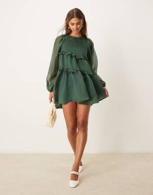 Ghospell - Ayesha - Robe courte en organza - Vert émeraude - view 1