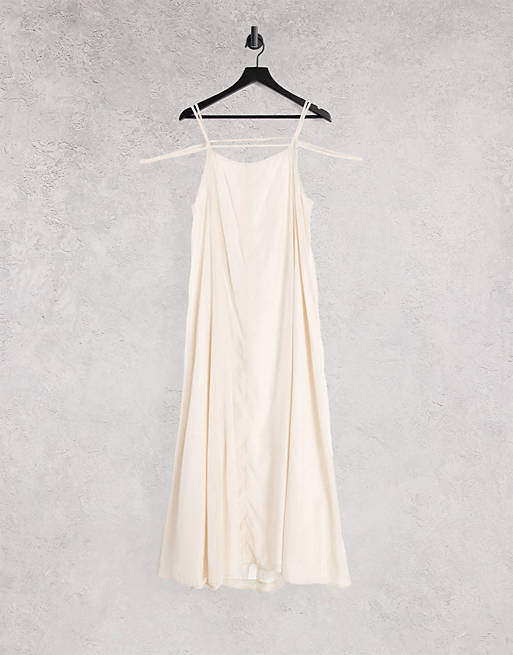 Ghospell backless smock midaxi slip dress with tie details in cream