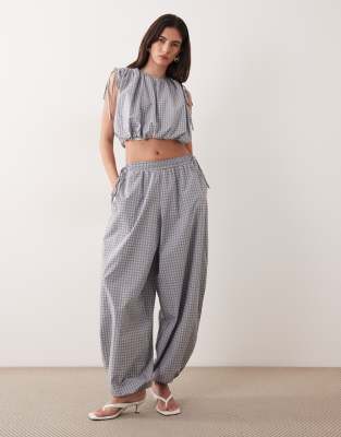 Ghospell - Ballonhose mit elastischem Bund, seitlichem Bindedetail und Vichy-Karo, Kombiteil-Bunt