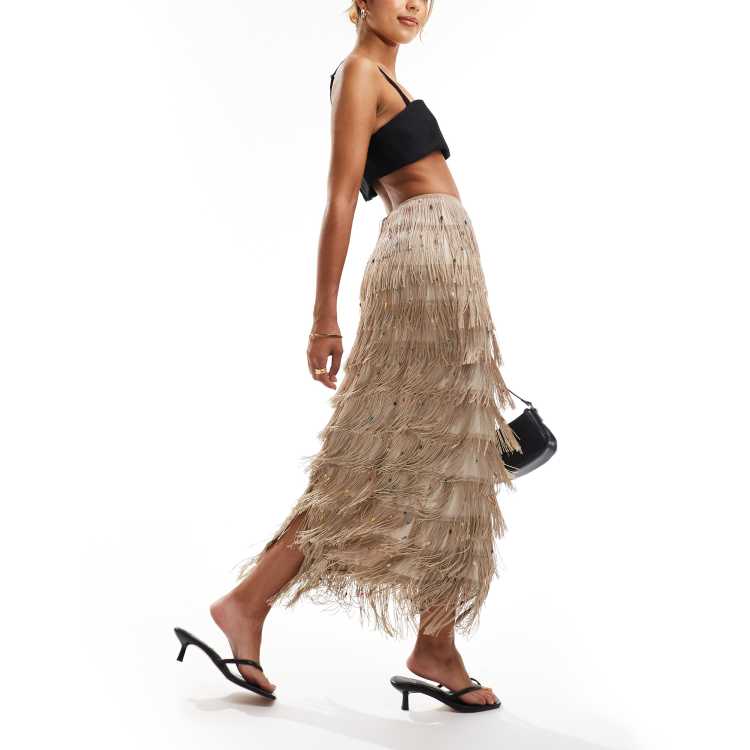 Ghospell beaded fringe midaxi skirt in multi | ASOS