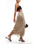 Ghospell beaded fringe midaxi skirt in multi