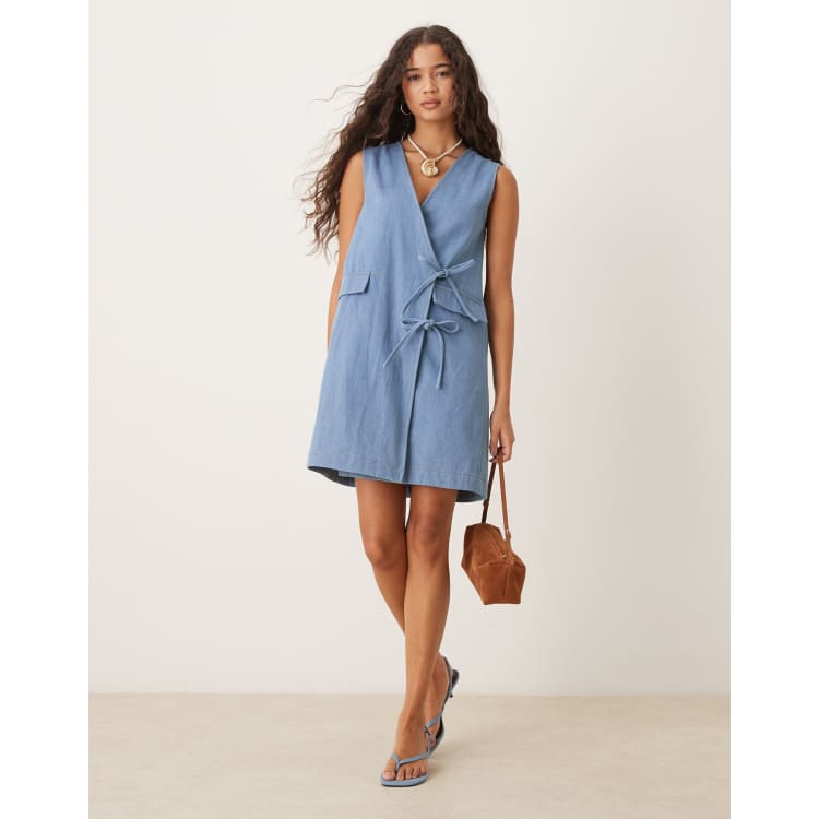 Ghospell Beckett denim wrap mini dress in blue | ASOS